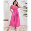 Women's Plus Size Maternity Maxi Dress Summer Casual Round Neck Short Sleeve Smocked High Waist Maxi Dresses with Pockets - 2 of 4