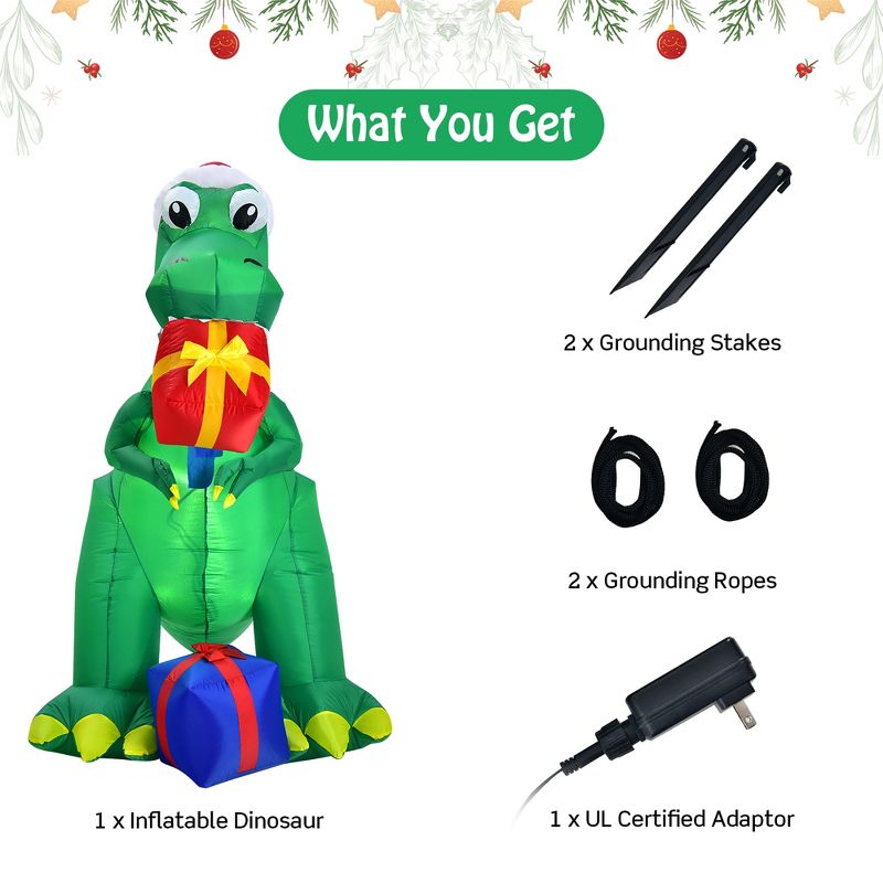 Costway 6Ft Christmas Inflatable Dinosaur Indoor & Outdoor Christmas Decoration, 2 of 11