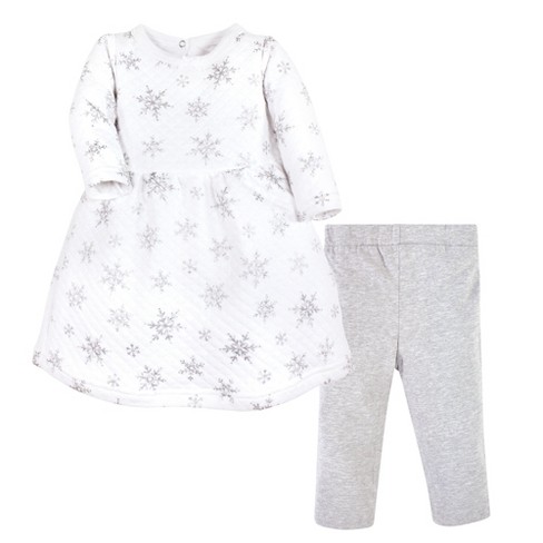 Hudson Baby Infant Girl Quilted Cotton Dress And Leggings, Silver  Snowflakes : Target