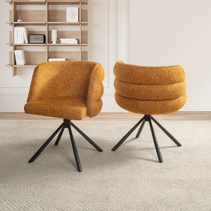 Gulches Set of 2 Orange Upholstered 270° Swivel Chairs Metal Base, Thickened High-Density Foam,Modern Style - 1 of 4