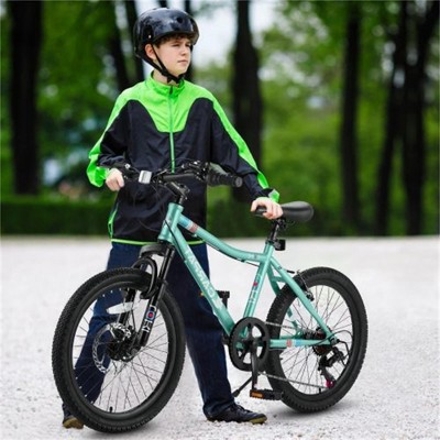 YONWAY 20 Inch Kids' Bike, Boys Girls Mountain Bike, 7 Speed Teenager Bicycles, Front Suspension Disc Brake Rear V-Brake, High Steel Frame,Green