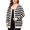 Agnes Orinda Women's Plus Size V Neck Button Down Open Front Striped Knit Sweater Cardigan - 2 of 4