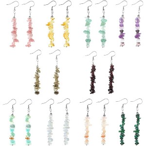 10 Pairs Natural Stone Beaded Dangle Earrings, Colorful Crystal Gemstone Drop Earrings Set for Yoga Meditation - 1 of 4