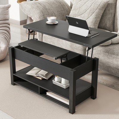 3 In 1 Multi-functional Lift Top Coffee Table With Open Shelves For ...