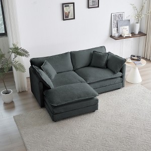 76.7" Chenille Modular L-Shaped Sectional Sofa with Double-layer Cushion and Ottoman for Small Living Room - 1 of 4
