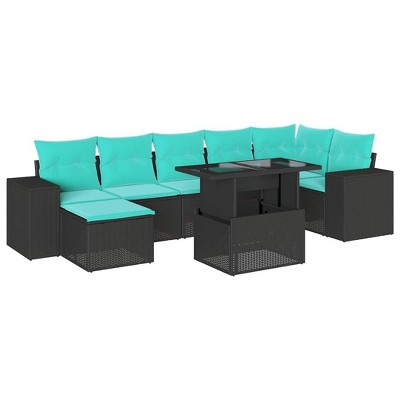 vidaXL 8 Piece Garden Sofa Set with Cushions Black Poly Rattan - without storage