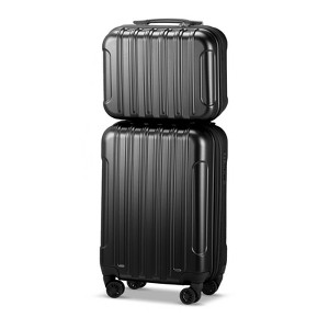 Karl Home 2 Piece Luggage Set, 20  inch CarryOn Expandble Luggage Hardside Lightweight Suitcase, 14  inch Mini Cosmetic Cases Black - 1 of 4