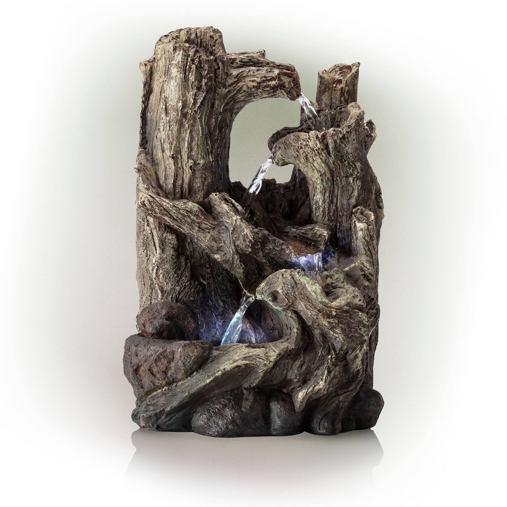 Photos - Fountain Pumps 14" Resin 5-Tiered Rainforest Tree Trunk Tabletop Fountain Brown - Alpine