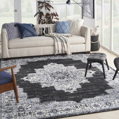 Black Ivory Floral Synthetic 8' x 10' Non-slip Rug