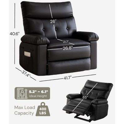 Large Widened Recliner with Heating Massage, Retro PU Leather Massage Recliner with Cup Holder and Side Pockets