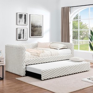 EHMKNP Twin Size Daybed, Upholstered sofa bed,The bottom pulls out to form a bed,Plaid - 1 of 4