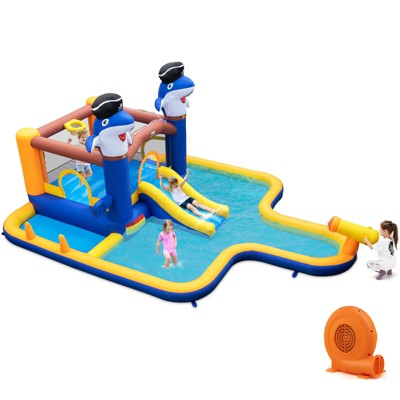 Infans Inflatable Water Slide Park Bounce House Splash Pool Water Cannon w/ 750W Blower
