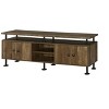 Vynxaria Rustic Industrial TV Stand, Metal Frame with 4 Open Compartments & 4 Door Storage in Oak & Black Finish for TVs up to 60" - 2 of 4