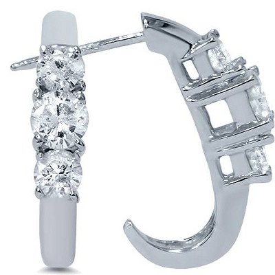 Pompeii3 1ct Three Stone Diamond White Gold Earrings 14K