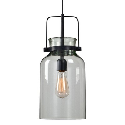 Uttermost Lansing 8" Wide Textured Black Clear Glass Mini Pendant