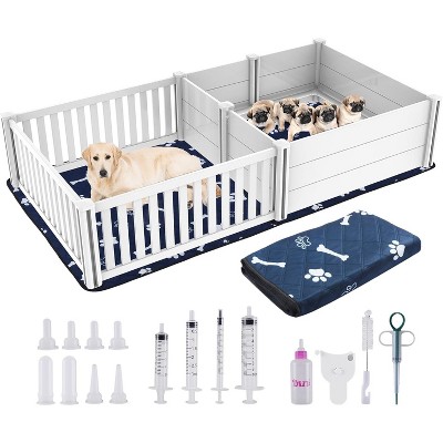 COWLOWN 93.4''×48.4''×18.1'' White Spacious Dog Playpen and Whelping Box in PVC with Washable Pee Pad