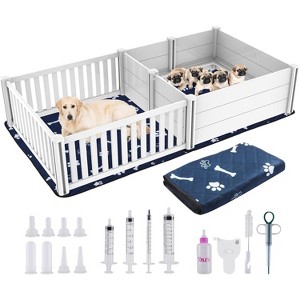 COWLOWN 93.4''×48.4''×18.1'' White Spacious Dog Playpen and Whelping Box in PVC with Washable Pee Pad - 1 of 4