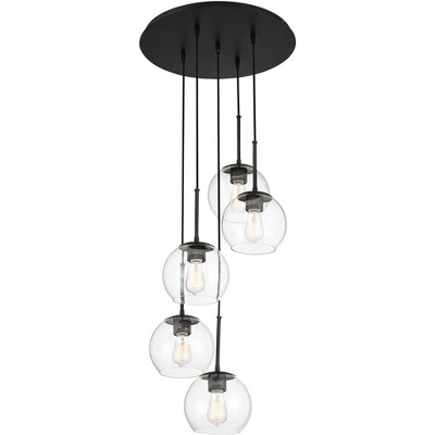 Samantha 22" Modern Black and Clear Glass 5-Light Pendant Chandelier