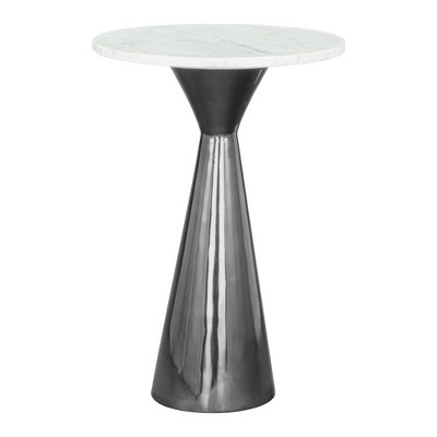 HomeRoots 23" White And Black Marble And Steel Round Pedestal End Table