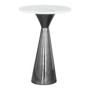 HomeRoots 23" White And Black Marble And Steel Round Pedestal End Table - 1 of 4
