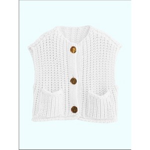 Coolmee Womens Chunky Knit Sweater Vest Casual Sleeveless Button Down Cardigan with Pockets - 1 of 2