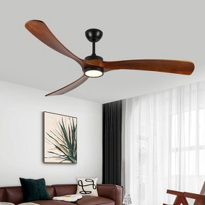 Wanze of Ocean 72 in. Smart Indoor/Outdoor Solid Wood 6 Speeds LED Ceiling Fan Light in Black with Three Downrods and Remote - 1 of 4