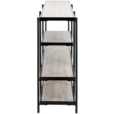 Transitional Beige Wood & Matte Black Metal Console Table with Storage
