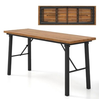59'' Folding Picnic Table Acacia Wood Dining Table with Metal Frame