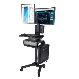 Desktop Mobile PC Cart Height Adjustable 2 Monitor Mount Computer Desk Workstation Home /Silver Opt - 1 of 4