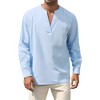 Mens Henley Shirts Long Sleeve Shirts Casual Shirts with Rolled Up Sleeve Beach T Shirts,Light Blue - S - 3 of 4