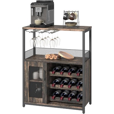 Acekool 3-Tier Wine Cabinet - Dark Wood Storage with Glass Holder