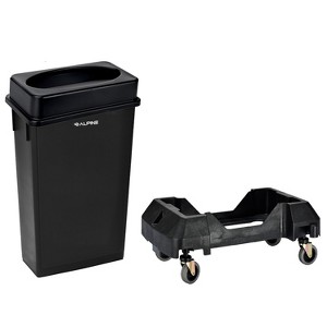 Alpine Industries Plastic Indoor Waste Basket Commercial Slim Trash Can with Lid and Dolly 23 Gallon - 1 of 4