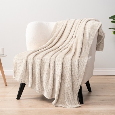 Cream Waffle Textured Fleece Throw Blanket - 50" x 60"