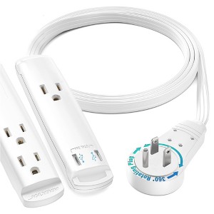 Maximm 360° Rotating Flat Plug Extension Cord, UL Certified, 3-Outlet with 2 USB Ports, 3 Prong - 1 of 4