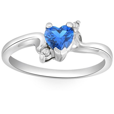 Pompeii3 1/3Ct Heart Shaped Blue Sapphire & Diamond Ring in White, Yellow, or Rose Gold