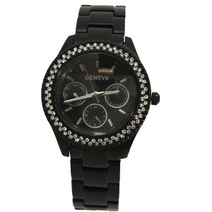 Olivia Pratt Rhinestone Bezel 3-Dial Metal Watch - 1 of 4