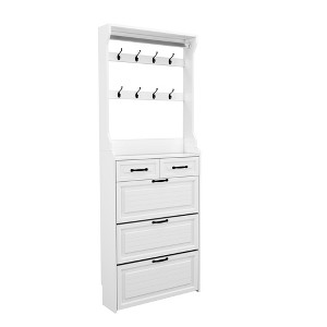 Vynxaria White 3-Door Shoe Cabinet with 2 Drawers and Hanger for Ample Storage - 1 of 4