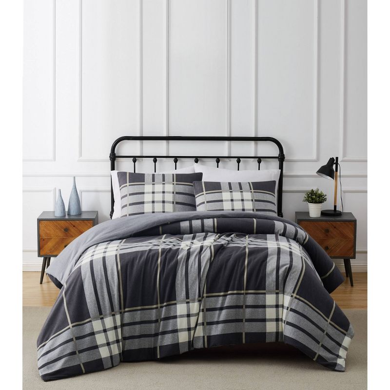 Milo Plaid Flannel Comforter Set Gray - Truly Soft, 1 of 7