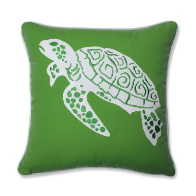 Thomas Turtle Throw Pillow Green - Pillow Perfect: Weather-Resistant, Nautical Coastal Decor, 16.5" Square Outdoor Cushion