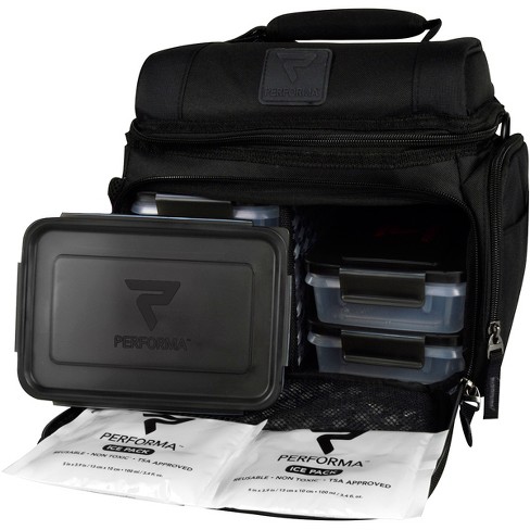 Performa 6 Meal Prep and Fitness Bag - Black - Includes six pack of  containers