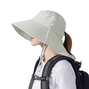 Anna-Kaci Women Ponytail Sun Hat Wide Brim Sun Hat with Flap Packable Adjustable Summer Beach Hat - 1 of 4