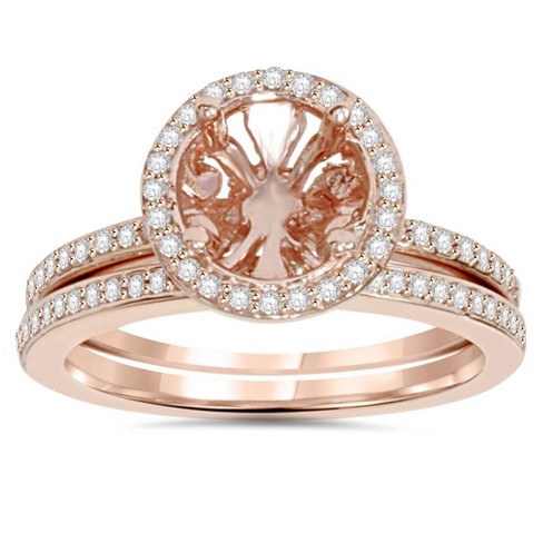 Pompeii3 1/3CT Rose Gold Halo Diamond Engagement Ring Setting & Band 14K -  Size 4