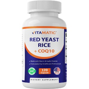 Citrinin-Free Red Yeast Rice 1200 mg. Capsules with CoQ10 100mg, Flush Free Niacin 100mg, & Garlic Powder 20mg - 120 Veg Capsules - 1 of 4