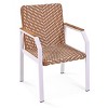 7 Piece Modern Outdoor Patio Dining Table Set,6 Seater Rectangle Acacia Wood Dining Table with Chairs,Weave Rattan Armrest Dining Set-Coolbibila - 4 of 4