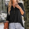 Women's Slub Knit Long Sleeve Henley Tee Top -Cupshe - 3 of 4