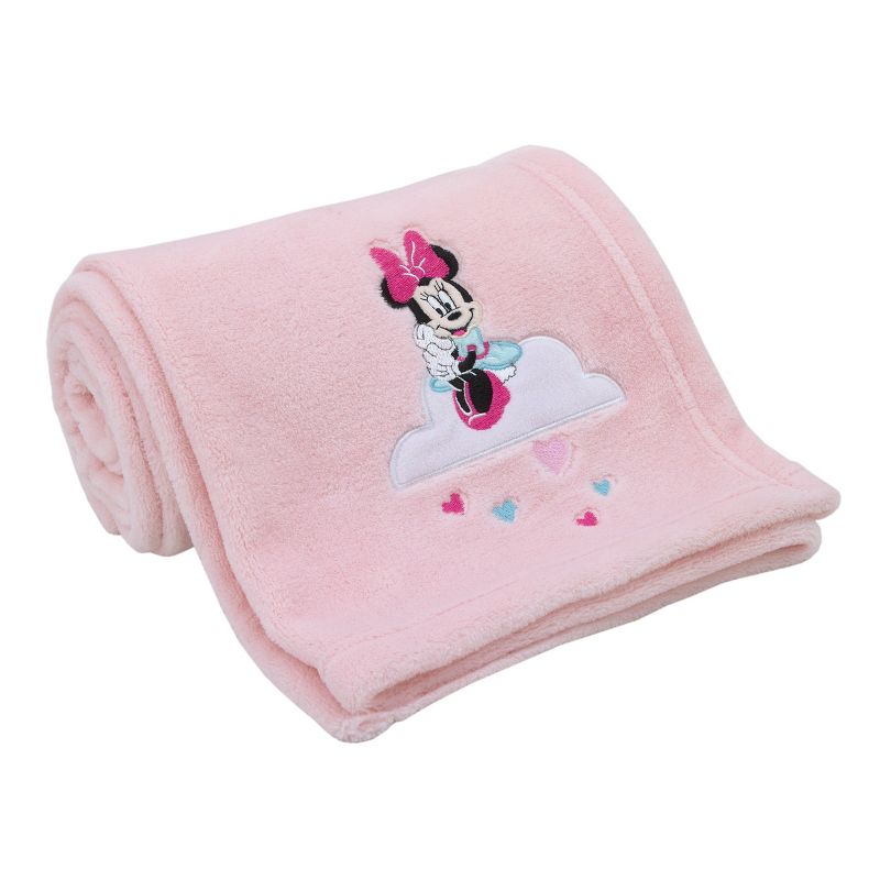 Disney Minnie Mouse Be Happy Pink, Aqua and White Super Soft Baby Blanket with Cloud Applique, 1 of 6