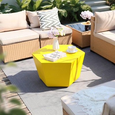 UPHA 28-Inch Hexagon Outdoor Coffee Table – Magnesium Oxide Coffee Table for Patio, Backyard & Garden