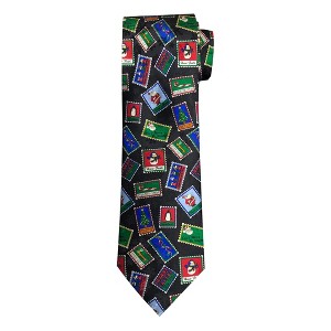 Men's Christmas Santa Claus Frosty Candy Cane Tree Lights Stamps Regular Length Neck Tie - 1 of 2