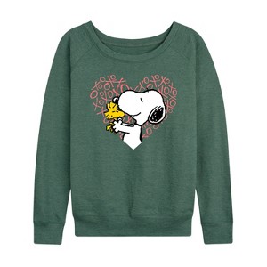 Women's - Peanuts - Snoopy Woodstock Xo Heart Lightweight French Terry Wide Neck Long Sleeve Shirt - 1 of 4