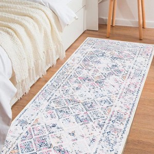 Machine Washable Vintage Floral Rug - Low Pile Non-Slip & Stain Resistant Carpet , Beige 5x7 - 1 of 4